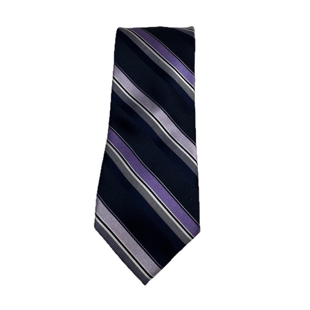 Black & Purple Striped Tie Formal Elegant Classic Menswear Accessory